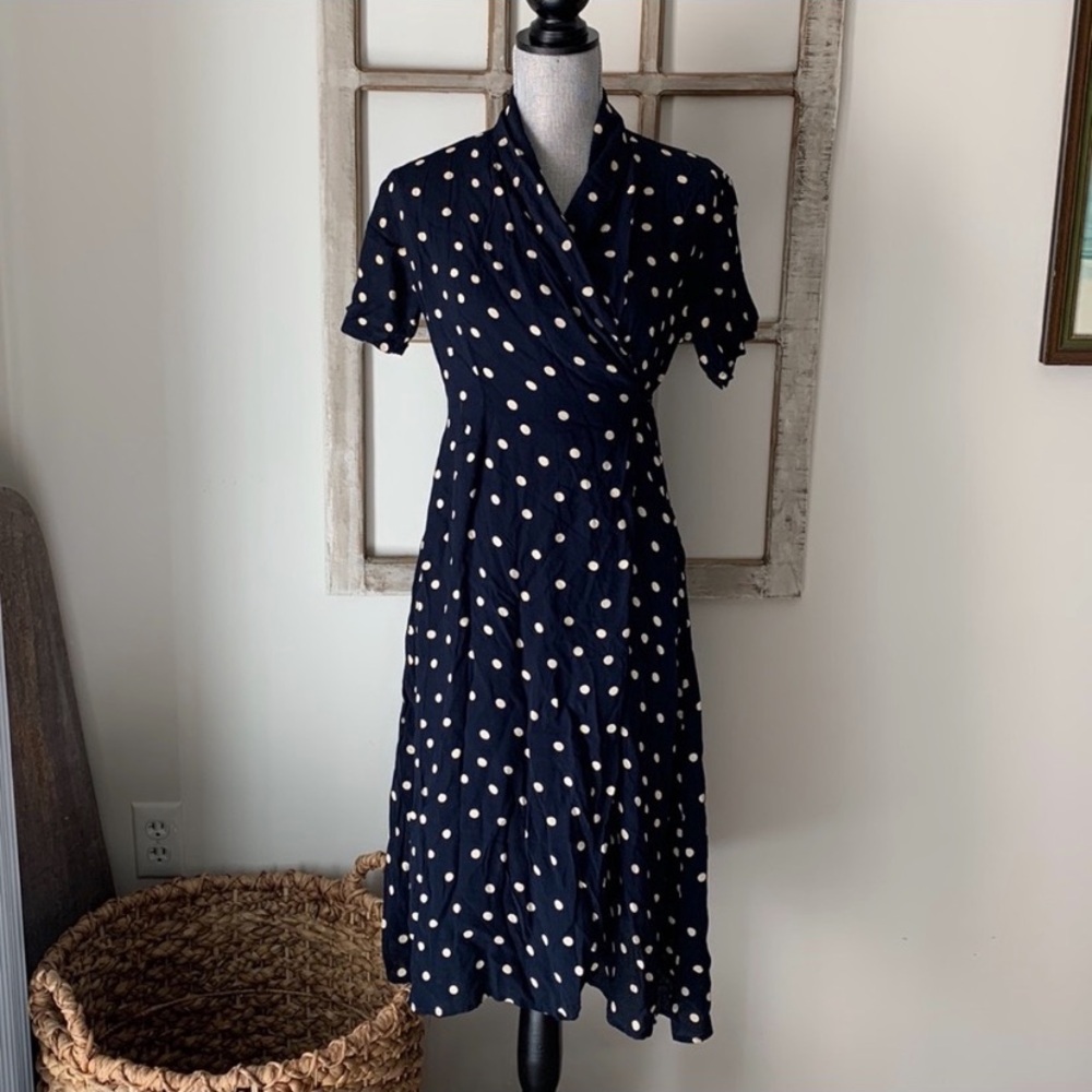 Navy Polka Dot Midi Dress